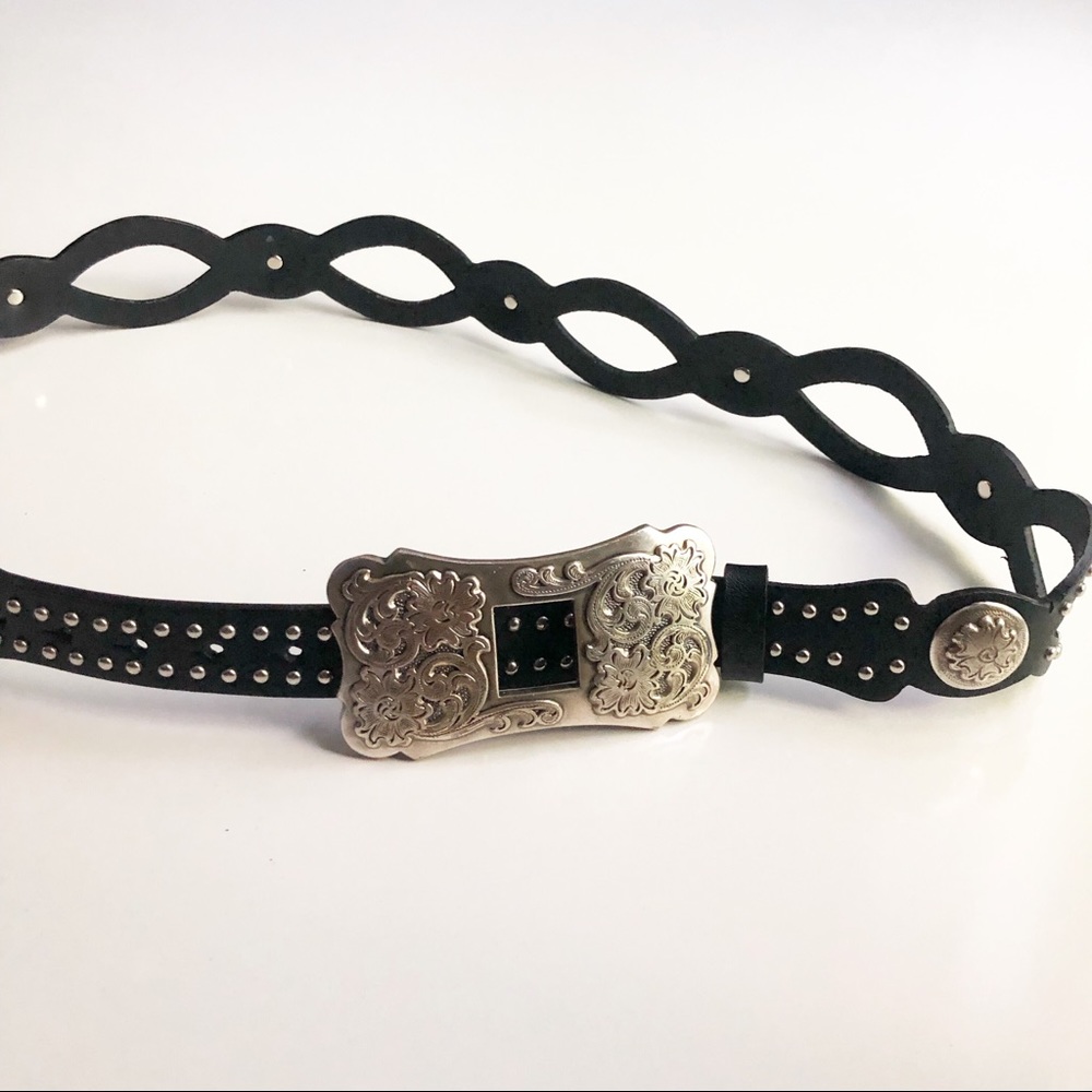 Olga Santino | Black Leather Studded Belt Size L - Picture 8 of 8